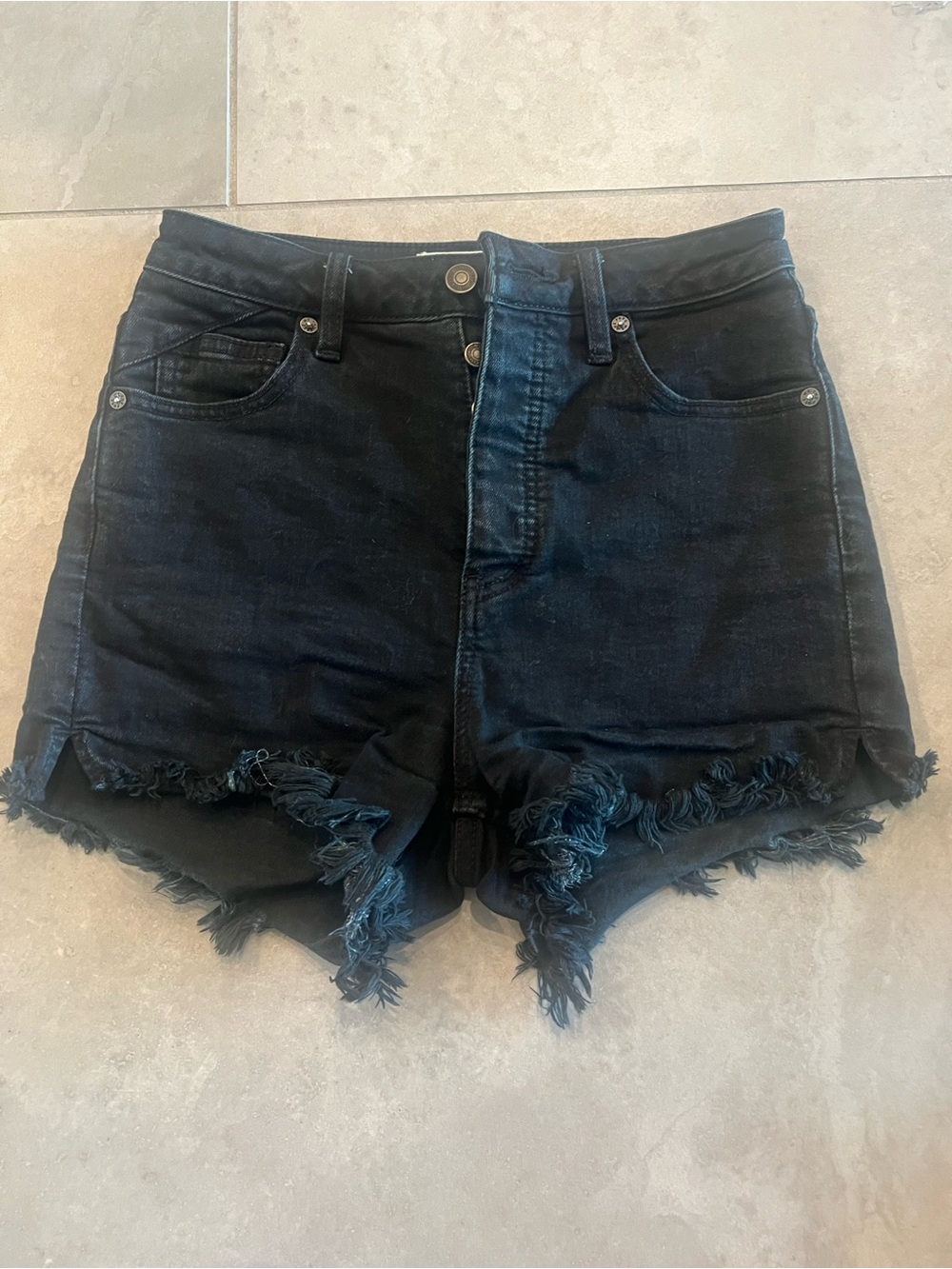 We The Free Black High-Rise Distressed Denim Shorts